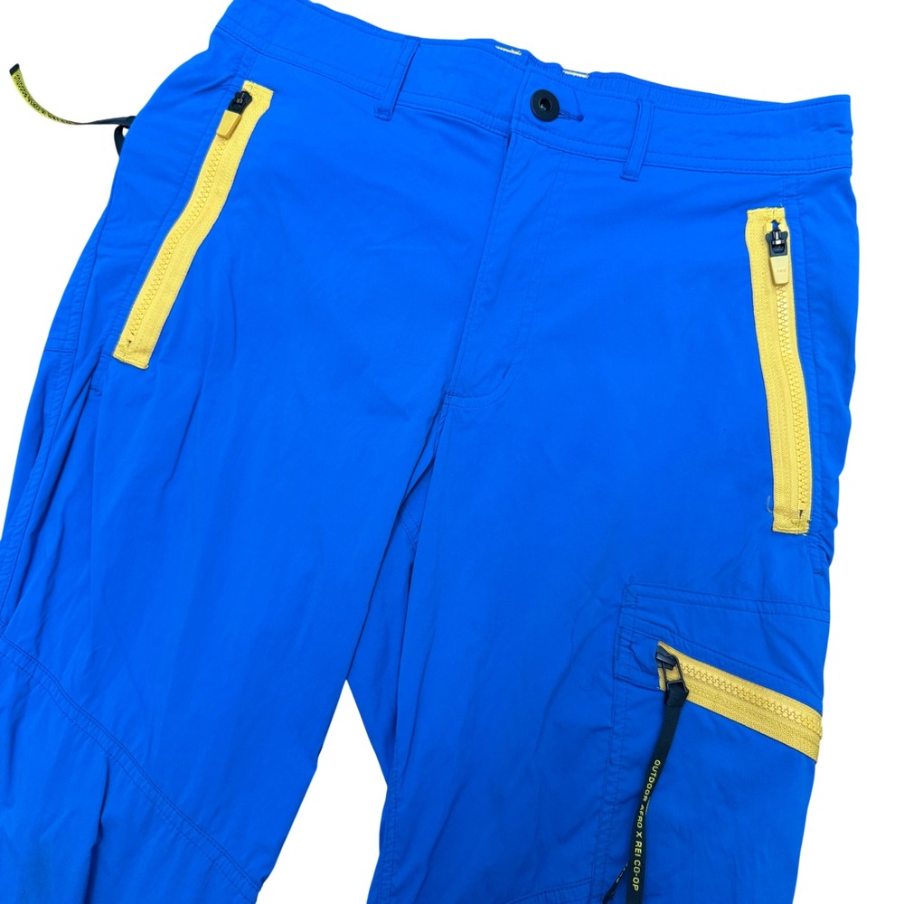 Outdoor Afro x REI Co-op Hiking Pants Mens 34x32 Blue Yellow Cargo Stretch Trail